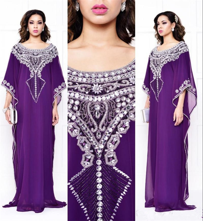 

Luxury Beaded Rhinestone Saudi Arabic Mother of the Bride Dresses with Long Sleeves Chiffon Muslim Evening Party Gowns