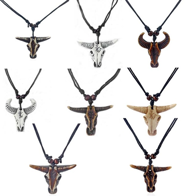 

12pcs Faux Yak Bone White/Brown Large Cow/Bull Ox Head Skull Pendant Country Western Charm Necklace Cattle Boot Barn