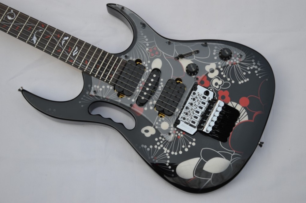 

Black flower 7v KJEM77FP2 floyd wammy bar black electric guitar Music instrument