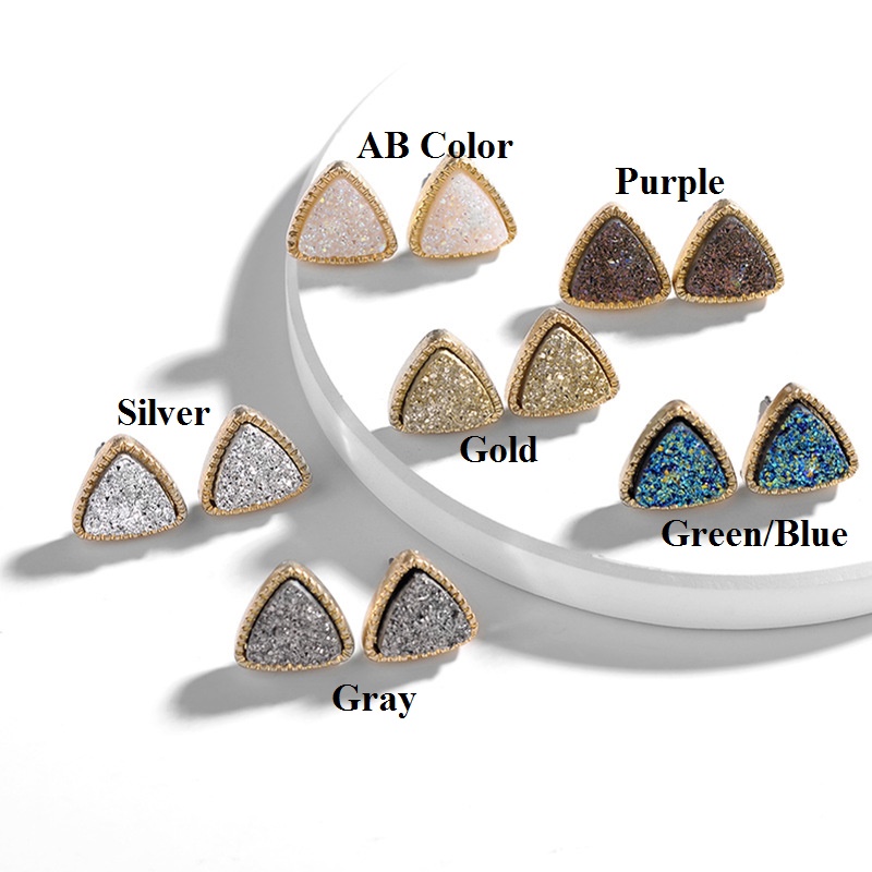 

New Druzy Drusy Earrings Gold Plated Triangle Geometry Stone Stud Earrings Christmas gift