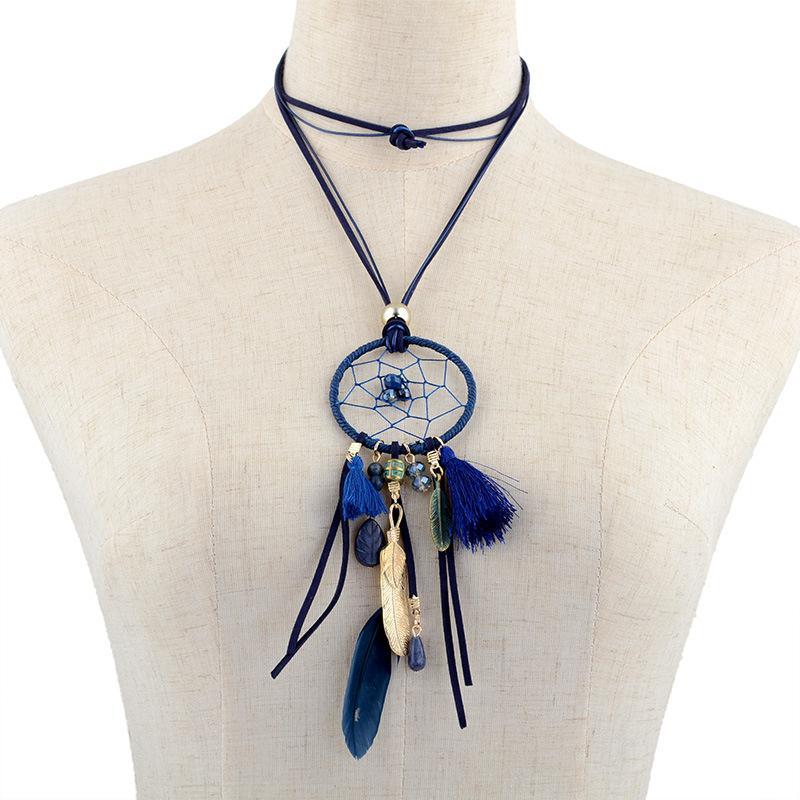 Femmes Rétro Dream Catcher PLUME pendentif long pull Chaîne Mode Collier Femmes Rétro Dream Catcher PLUME pendentif long pull Chaîne Mode Collier