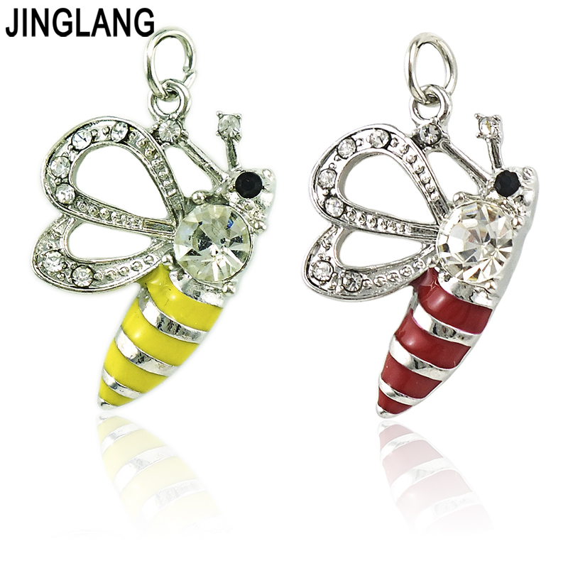 

Fashion Animal Charms White Rhinestones Yellow Enamel Bee Pendants Charms DIY For Jewelry Making Accessories Wholesale