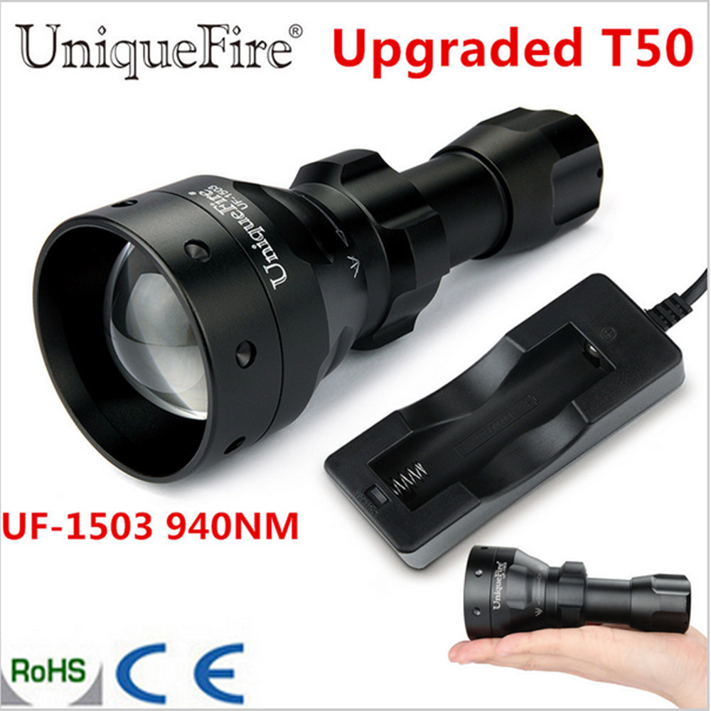 

UniqueFire 1503 Upgraded T50 Zoomable LED Torche Osram IR 940nm 50mm Convex Lens 3 Mode Lamp Waterproof For Hunting