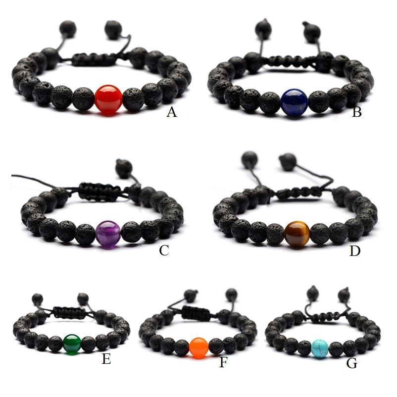 

Fashion Chakras Natural Agate 8MM Black Lava Stone Beads Bracelet DIY Aromatherapy Essential Oil Diffuser Bracelet Women Yoga Jewelry