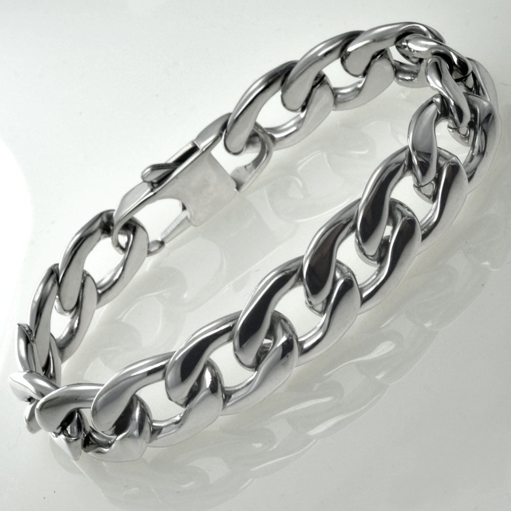 

New Silver Tone 316L Stainless Steel Curb Chain Men's Fashion Bracelet B168