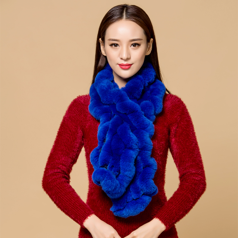 ZDFURS* High Quality Fashion Womens Knitted Rex Rabbit Fur Scarves Natural Fur Neckerchief Winter Real Fur Long Wraps C18110801