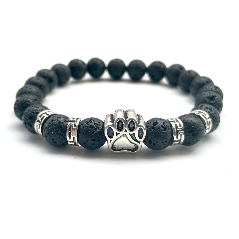 

8mm Black Lava Stone Beaads Dog Paw Bracelet volcanic Rock Stone Aromatherapy Essential Oil Diffuser Bracelet for women men jewelry