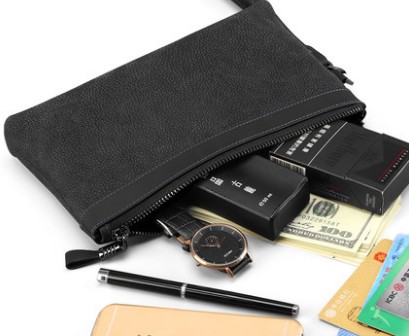 

Men's Clutch Women Genuine Leather travel Toiletry Pouch 26 and 19cm Cosmetic Bags For MEN ID card Mobile phone totes, Black plaid