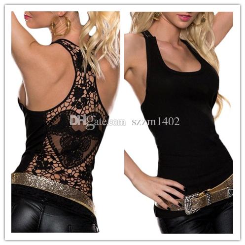 

Fashion Women Slim Cotton Tee Tops Lady Lace Sexy Vest Sleeveless Pink Black Shirt Casual Blouse Spring Summer Girl Tanks & Camis, As picture