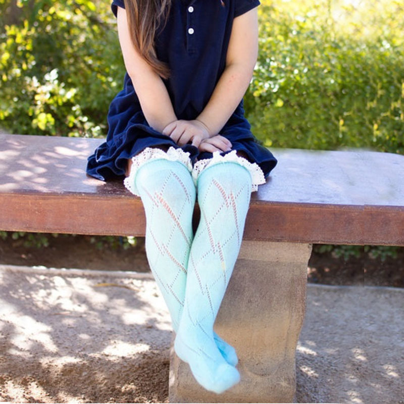 

3 Solid Color Baby Sock Hollow Out Fashion Kids Girl Lace Over the Knee Frilly Socks 18062601, Light pink