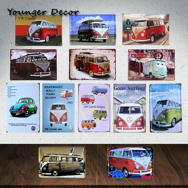 Vintage Wohnkultur Marke Auto Bus Vw Kombi Wagon Blechschilder Malerei Kunst Poster Garage Pub Bar Zimmer Weissblech Plaque Ya089