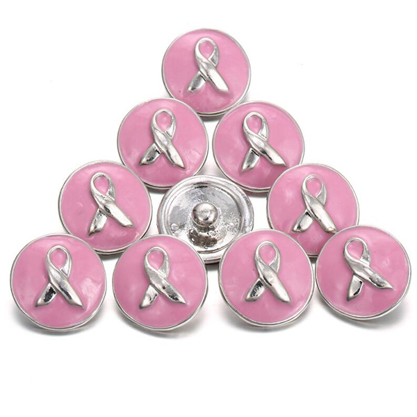 

10pcs 2018 New Snap Jewelry Pink Ribbon oil painting Metal Breast Cancer Snap Jewelry Fit Snap Bracelet Buttons bangle