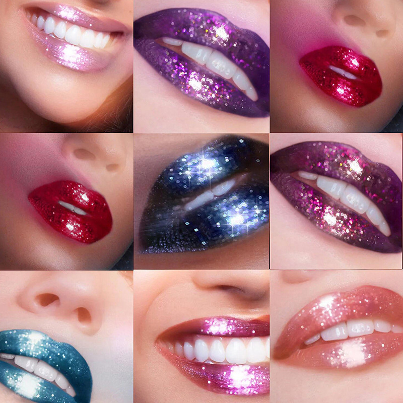 HANDAIYAN Non-stick Cup Lip Gloss Diamond Shine Metallic Lipstick Long Lasting Liquid Glitter Non-stick Cup Lip Gloss 7 Colors-image-411545435