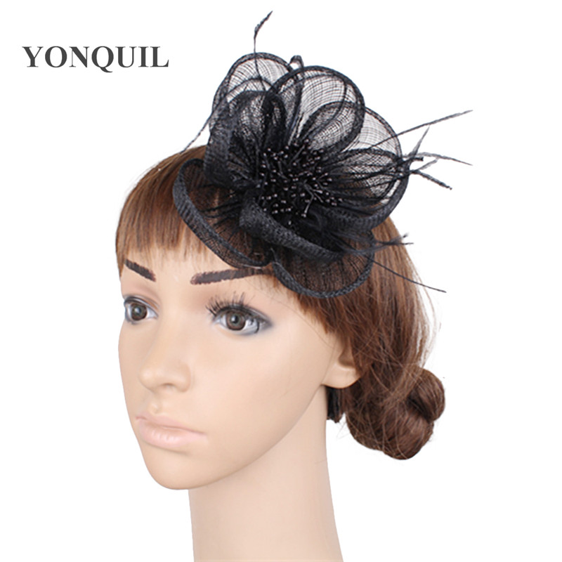 

Multiple color occasion fascinator headpiece feather wedding headwear race hair accessories millinery event church hat headdress MYQ120