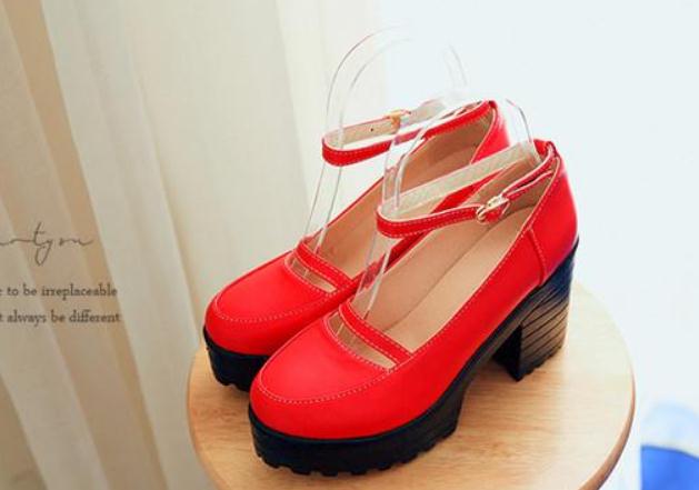 

Free send 2018 spring new style Coarse heel high heel round head waterproof table women's shoes with thick bottom, Black