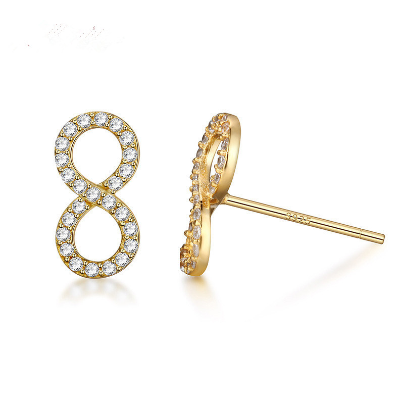

925 sterling silver Tiny Infinity Earrings Studs Cute Simple August Infinite Stud Earrings Lucky Number Figure 8 Eight Stud Earring