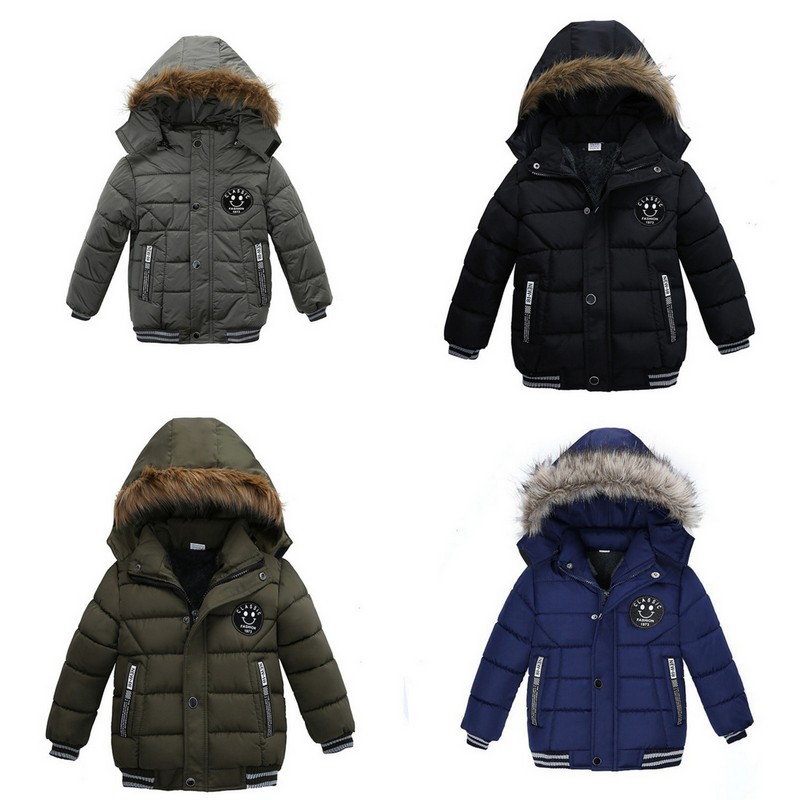 

Baby Boys Winter Smile Overcoat Korean Thick Hooded Cotton Padded Kids Fashion Casual Zipper Warm Boy's Clothing Jackets, #1
