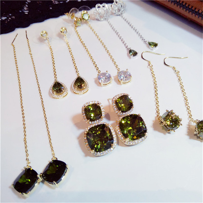 Vintage Olive Green Drop Earrings For Women S925 Sterling Silver 14K Gold Long Ear Line Luxury Elegant Aretes Fine JewelryY1883003