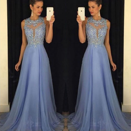 

2018 Women Formal Wedding Long Floor-Length Evening Party Ball Prom Gown Sleeveless Dress, As pic