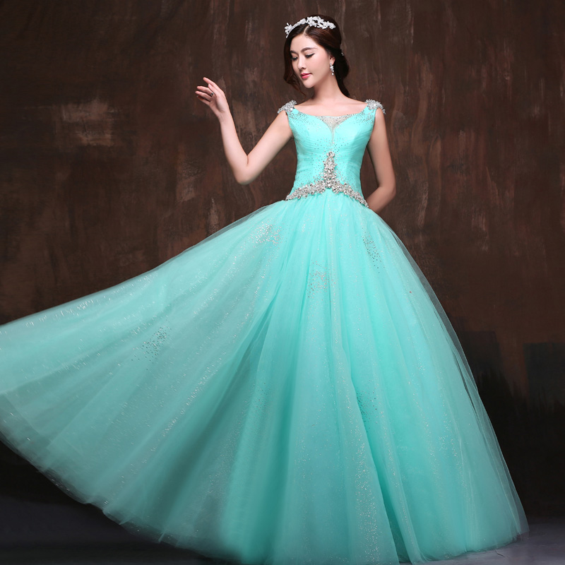 

Tulle Prom Dresses 2019 Prom Ball Gown Quinceanera Dresses Crystal Beading Formal Party Dress 16 Years Princess Prom Dress, Green