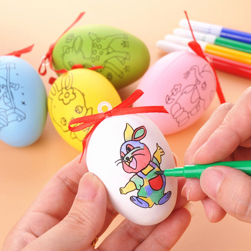 

Creative Easter Double-sided Printing Pattern Egg DIY Children Handmade Creative Plastic Graffiti Colored 6cm Egg Shell 5pcs/Set TY7-291