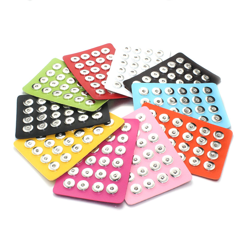 

10 Colors Noosa Snap Jewelry 18MM Snap Button Display Black Leather Snap Display for 24 PCS Jewelry Display Holder