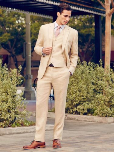

New Arrival 2018 Beige Cream 3Pcs Tuxedos Groom Men's Suits High Quality Formal Party Suit Custom Made, Yellow