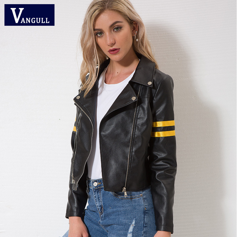 

Vangull Leather jacket 2018 Spring New Women zipper moto Cool street wear Autumn winter coat Female Black Faux leather jackets