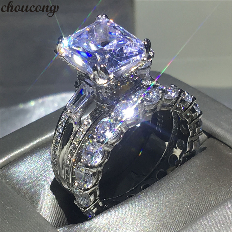 

choucong Eiffel Tower Shape ring 8ct 5A zircon Cz 925 Sterling silver Engagement Wedding Band Rings set For Women Bridal bijoux S18101608