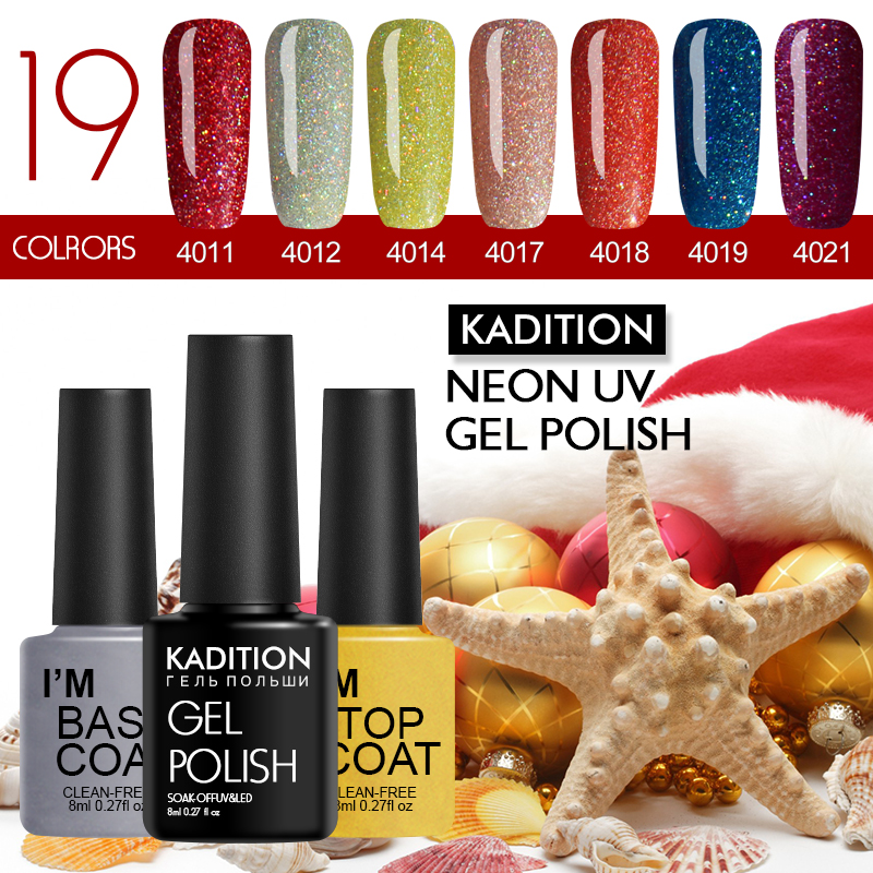 

KADITION Sequin Nail Gel Lacquer Soak Off Glitter Neon Pigment 8ml Gel Nail Polish Rainbow Manicure Starry Sky Neon Varnish, 62pink
