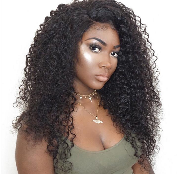 New Arrival Human Virgin Remy Brazilian Soft Hair Lace Front Full Lace Kinky Curly Wigs 130% Desnity Natural Black Color For Black Women-image-410061224
