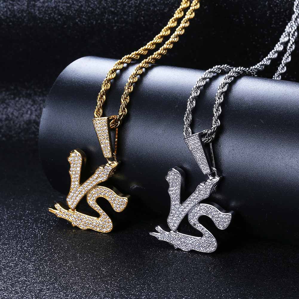 Hip Hop cuivre or argent couleur plaqué VS pendentif collier glacé Micro pavé Zircon Style de rue chaîne à breloques