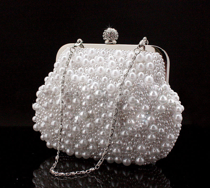 

Cute Full Pearls Beaded White Bridal Wedding Hand Bags Evening Party One Shoulder Small Clutch Dinner Bags Cheap White ivory Black 2019