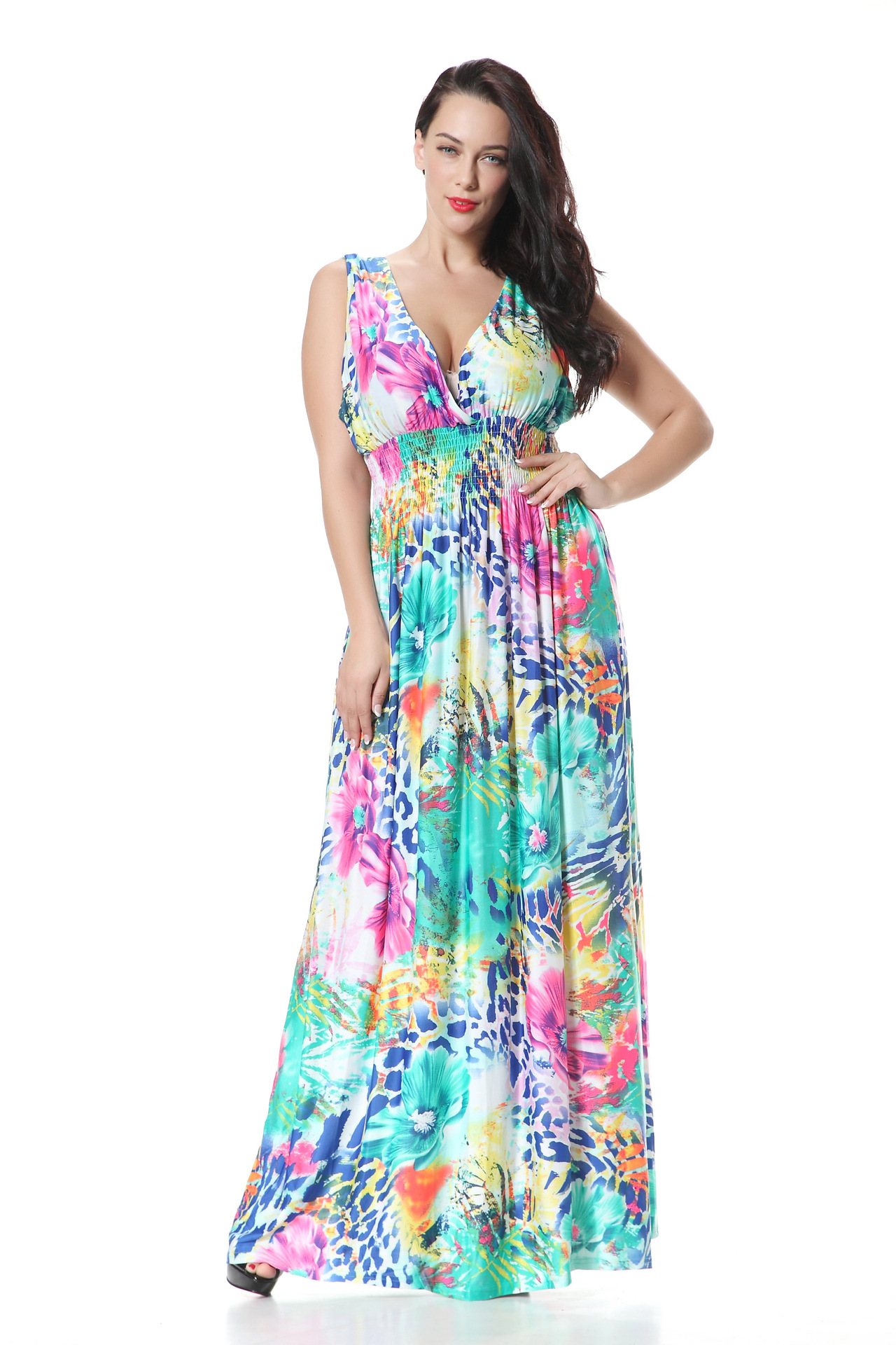 

New Women's Plus Size Dresses 7XL 6XL 5XL 4XL -XL Fashion Bohemian Dress Sleeveless V-Neck printed dress elegant Sexy Beach dress, Multi