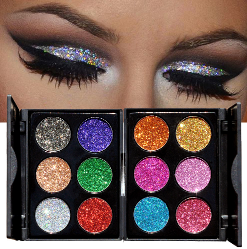 

New Arrival 2018 Makeup 6 Colors Waterproof Glitter Eyeshadow Palette Shining Metals Shimmer Eye Shadow Pigments Kits Diamond Make Up, Multi