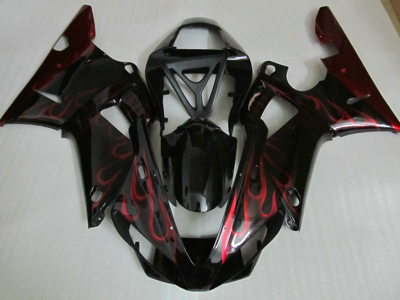 

High quality fairing kit for Yamaha YZF R1 2000 2001 black red flames fairings set YZFR1 00 01 BN66, Same as picture