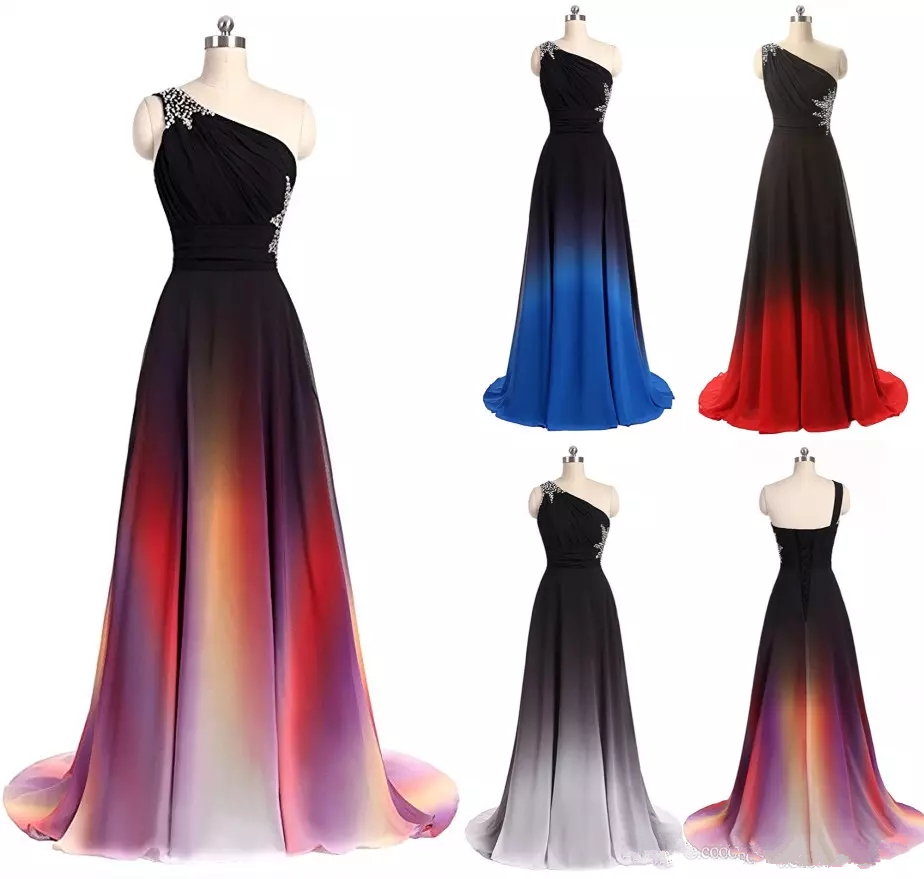 

2018 New Sexy Ombre Long Prom Dresses Chiffon A Line Plus Size Floor-Length Formal Evening Party Celebrity Bridesmaid Gown QC1230, Black red