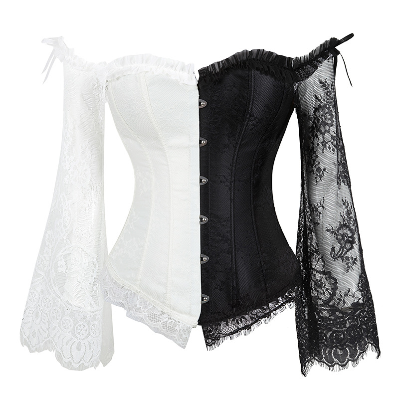 

Women Styling Corsets Sexy Long Sleeve Lace Corselet Lace Up Bustiers Korset For Posture Party Club Wedding Plus Size
