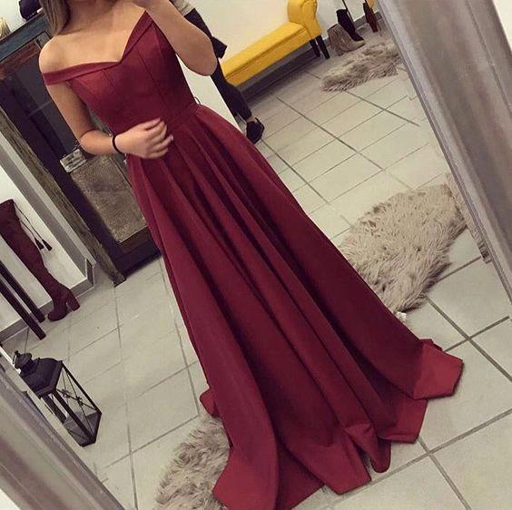 

2022 New Elegant Burgundy Prom Evening Dresses Hot A Line Off the Shoulders Formal Party Wear Gowns Long, Purple