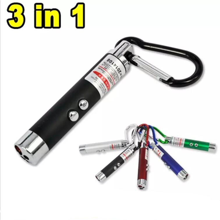 

3 in 1 Funny Pet stick Cat Toys Red Laser Pointer Pen With White Purple LED Light Show Key Chain Money Detector Pen toy