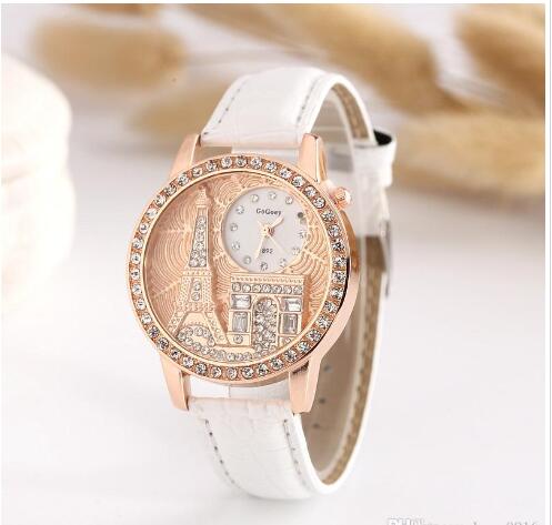 

The new Eiffel Tower building three-dimensional diamond pattern leather quartz watch girl Watch, Green