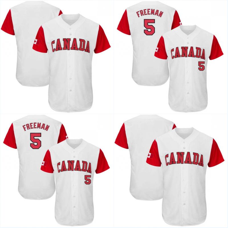

#5 Freddie Freeman Men's Canada Team 2017 World Baseball Classic All Stitched Freddie Freeman High Quality Baseball Jersey, 5 white