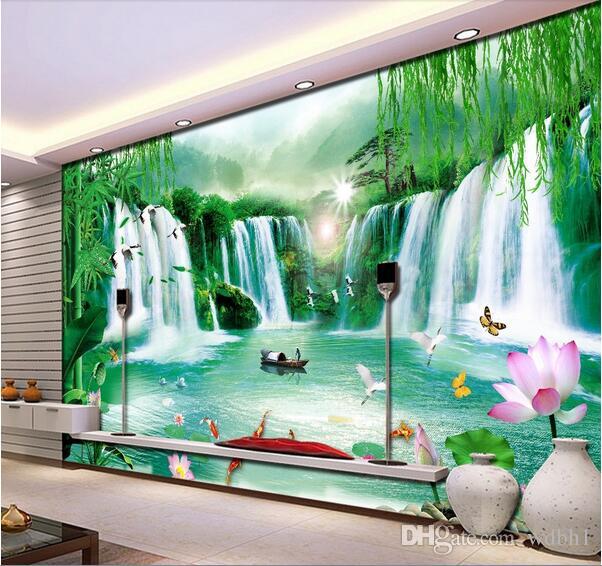 

3d wallpaper custom photo Mountain pine stream waterfall scenery tv background wall living room 3d wall muals wall paper for walls 3 d, Pictures show