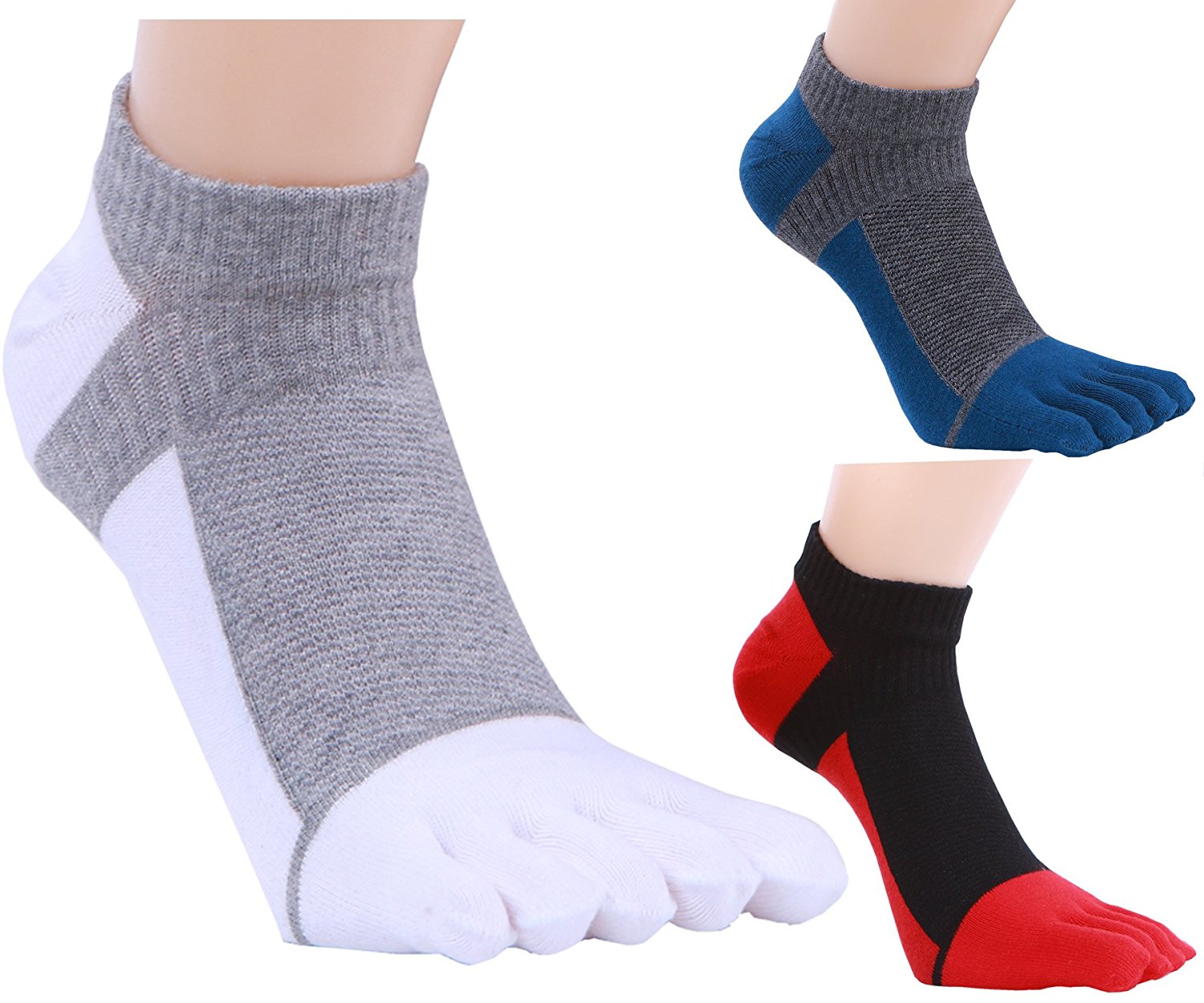 

3 Pair Men Low Cut Cotton Toe Ankle Sock Athletic No Show Breathable Wicking Five Finger Socks, Multi