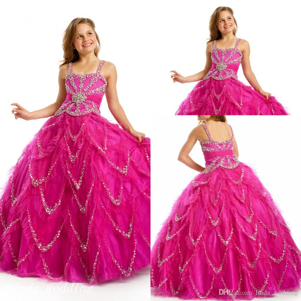Sucre Fuschia perles filles Pageant robe princesse robe de bal fête Cupcake robe de bal pour jeune fille courte jolie robe pour petit enfant