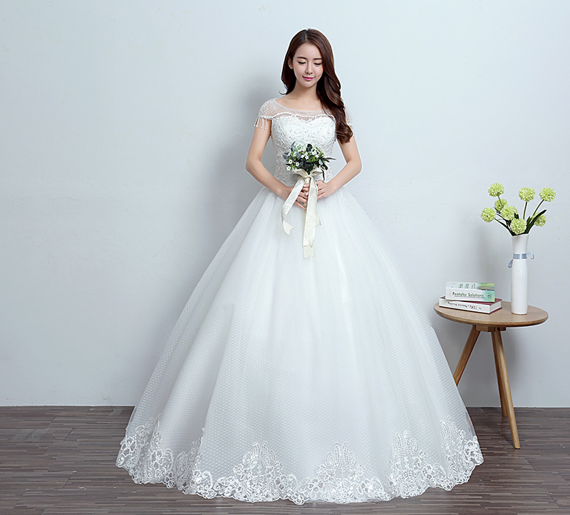 

Real Photo White Fashion Classic Vestido De Noiva 2017 New Korean style Elegant Princess Sweetheart Lace with Appliques Bead