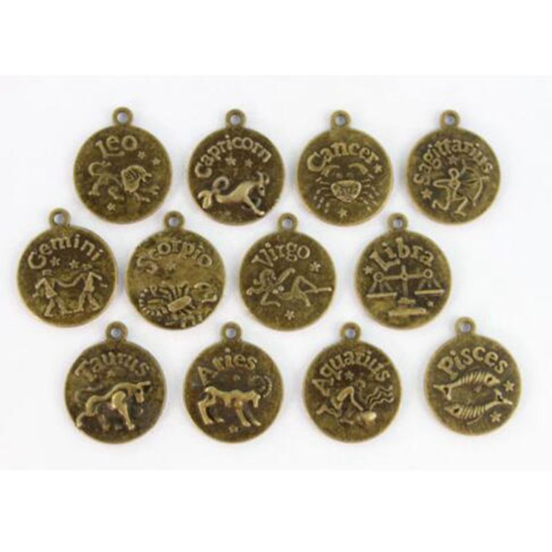 

120Pcs Antiqued Bronze Setting Cabochon Cameo Base Tray Bezel Blank Zodiac Constellations Pendants Fit 20mm Cabochons Bracelets Jewelry Gift