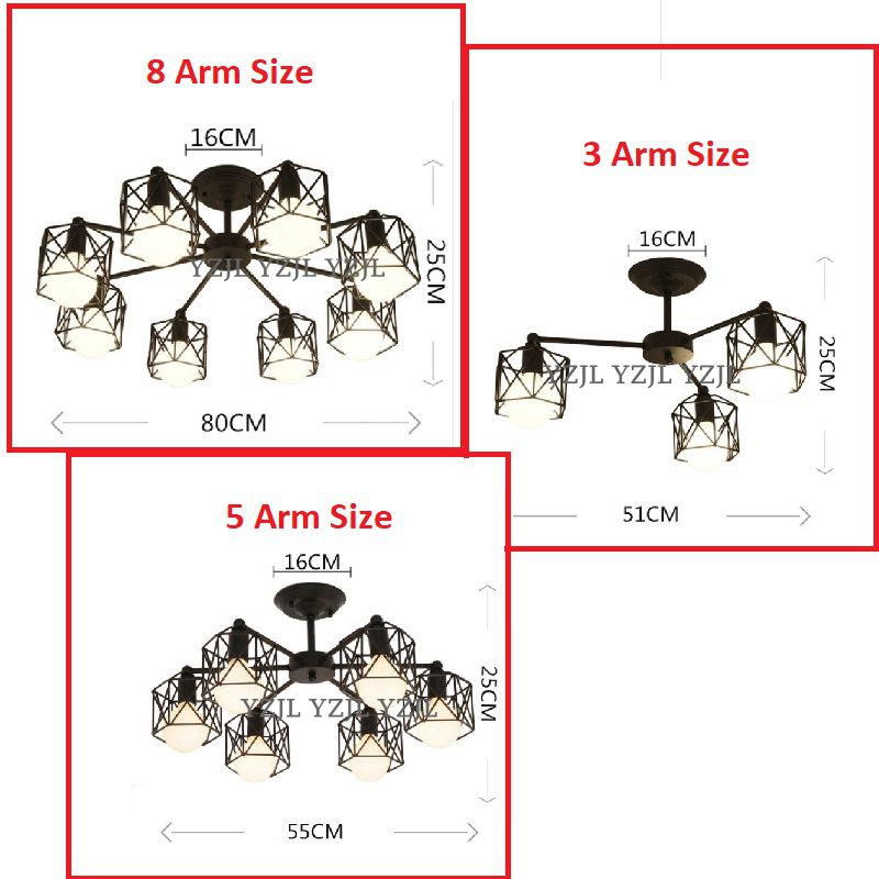 

Wrought Iron Ceiling Lamp E27 Bulb Living Room Vintage Chandeliers Multiple Rod Lamparas for Home Lighting Fixtures