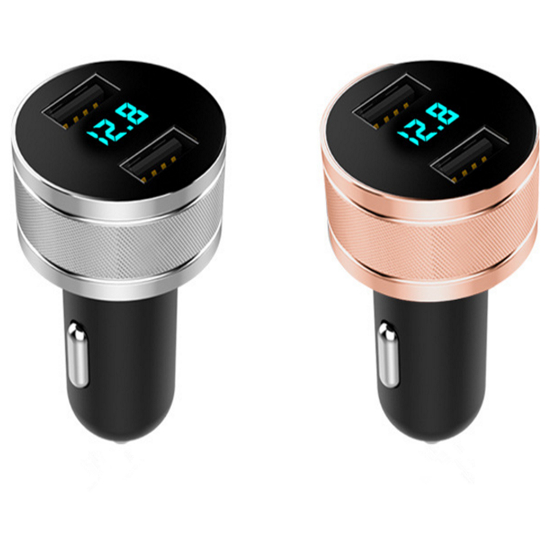 

2022 New Update Universal Car Charger 2 USB Ports Digital Display Shine Intelligent Mobile Phone Fast Chargers Double Luminescence Show Volta 5.4A QC3.0 and 2.4A 12V 24V, 2 colors for choose