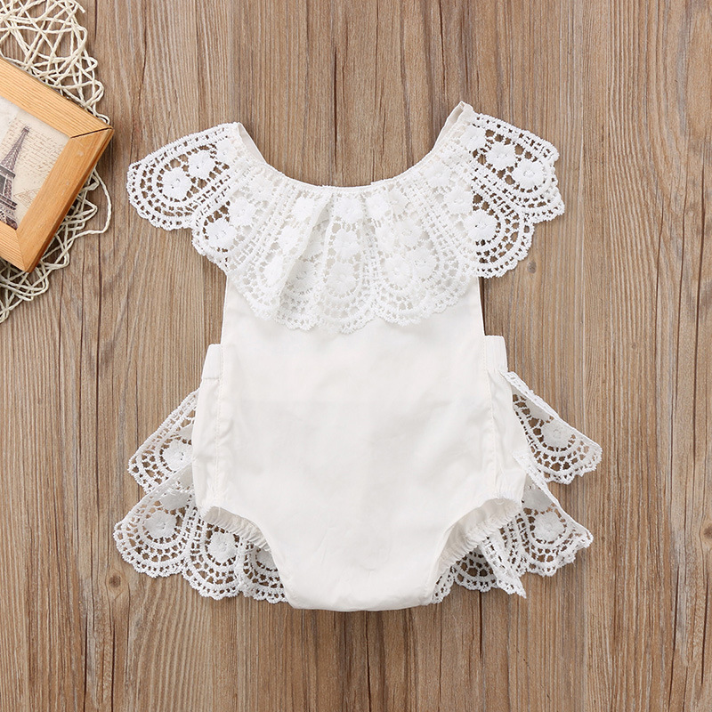 

Online Backless Baby Girl Rompers Fashion White Lace Infant Girls Clothes Cotton Lovely Summer Romper 18031002, As picture